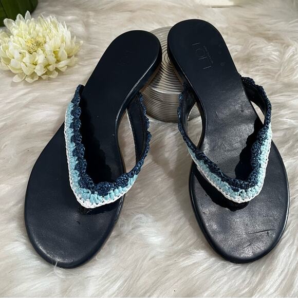 NEW LOFT Crochet Tri Tone Multicolor Blue Flip Flop Thong Slide Sandal 5/5.5 - Picture 7 of 14